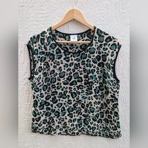 Cabi Jungle Top Leopard Print Green Sleeveless Blouse Style 3260 Women's Small